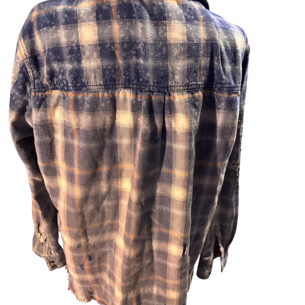 Free People Oversized Studded Plaid Jacket Distressed Boho Shacket Size Medium - Picture 3 of 5